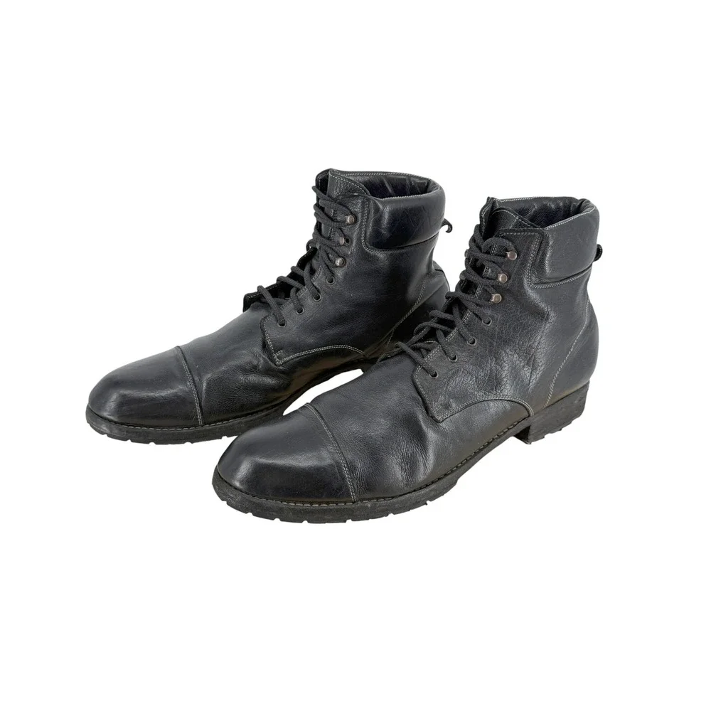 Calzoleria Harris Men 13 Black Leather Cap Toe Vibram Lace Up Ankle  Boots Italy
